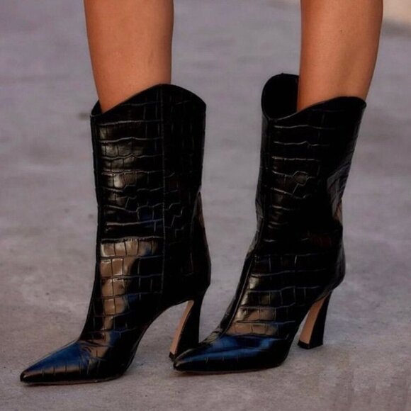 Schutz Alyah boot in embossed croc black 8 - Picture 1 of 9